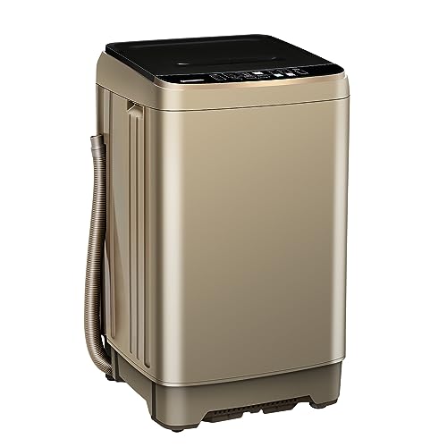 Full Automatic Washing Machine with LED Display, 10 Programs & 8 Water Levels Selections, 15.6Lbs for Home, RV, Camping, Apartment, Dorm (Gold)