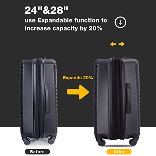 Tripcomp Expandable Luggage Sets, Pc Hardshell Spinner Suitcase Sets With Tsa Lock, 3 Piece Set(20/24/28)(Black) #TOP2