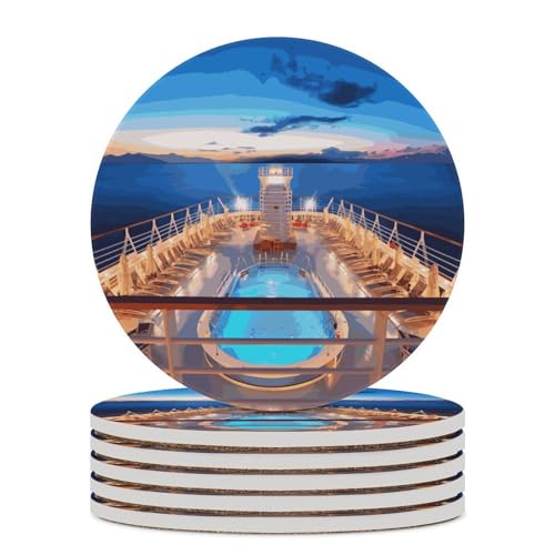 Pool Party Cruise Ship Coaster with Cork Base Drink Coasters for Coffee Table Decor Modern Cup Coasters with Non-Slip & Heat-Resistant Cute Ceramic Table Coaster for Home Dining