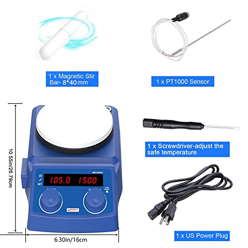 Four E's Scientific 5 Inch Magnetic Stirrer Hot Plate Max Temp 280℃/536°F | Max 5L Stirring Capacity | 100-1500Rpm | 110V | Laboratory Hot Plate With Temp Probe Sensor & Stir Bar (Not Include Stand） #TOP3