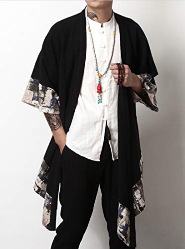 HZCX FASHION Men's Lightweight Linen Kimono Robe Jacket Open Front Long Cardigan3
