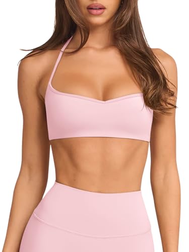 Image of LASLULU Womens Adjustable Spaghetti Straps Sports Bra Sweetheart Neck Wireless Padded Workout Yoga Crop Tops