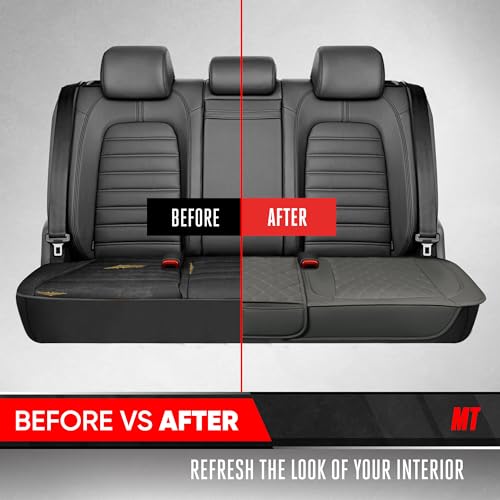 Image of Motor Trend Rear Seat Cushion - Gray Diamond Stitched Faux Leather Rear Seat Cover for Cars, Trucks, SUVs - Padded, Waterproof, Non-Slip Back Seat Cover with Storage Pockets