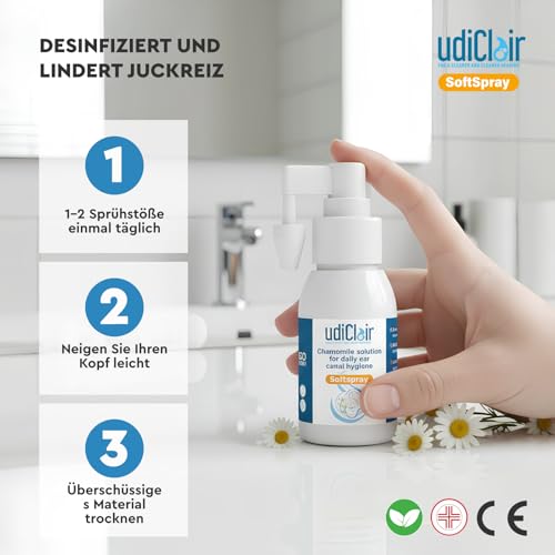 Ohrenschmalz Entferner Spray 50 ml - UdiClair SoftSpray - Isotonische Lösung 0% Alkohol Made in Italy - Ohrenreinigung für Erwachsene Kinder und Seniore