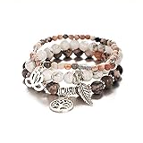 UEUC Tree of Life Yoga Healing Stone Bracelets, Multilayer Lotus Chakra Stone Reiki Bracelet Sets,Anxiety Crystal Natural Stone,for Women Stress Relief(Pink Leopard Stone + White Turquoise)