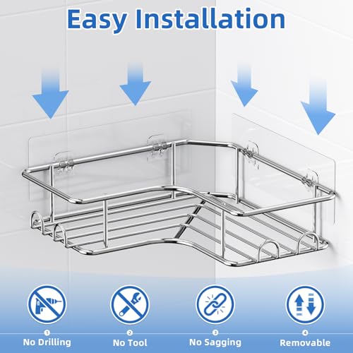 Goovilla Shower Caddy 3 Pack, Corner Bathroom Storage No Drilling, Rustproof Stainless Steel Bathroom Accessories, Silver by Goovilla - Image 4