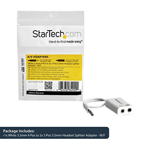 Startech.com 4 Position Microphone And Headphone Splitter – 3.5 Mm – 4 Pin / 4 Pole – Mic And Audio Combo Splitter Cable (Muyhsmffadw), White #TOP5