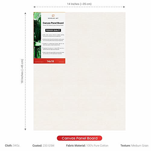 Image of Scholar Art Hobby Series 04 Oz (230 GSM) 100% Cotton Canvas Panel Board for Painting (White Blank Canvas Boards for Acrylic Paint, Oil Paint, Wet & Dry Media) | 14 inchx18 inch (35x45 cm), Pack of 12