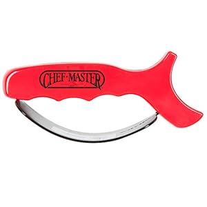 Chef Master 90015 Knife Sharpener | Carbide Tipped Knife Sharpener | Reversible Blades | Handheld Knife Sharpener | Safe & Ergonomic Handle | 1 Pack Red