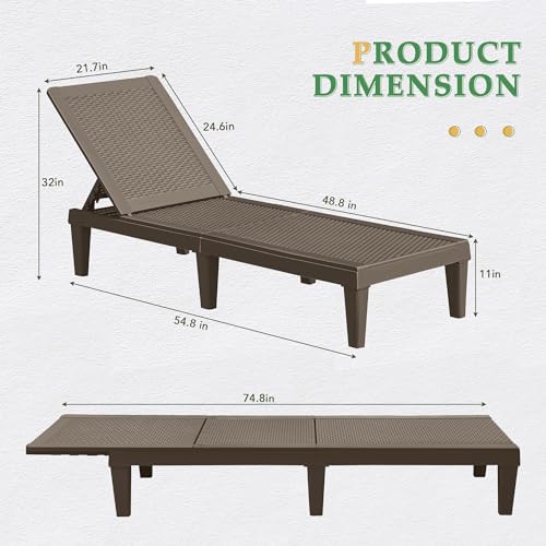 image for JUMMICO Patio Chaise Lounge Chair Set of 2 Outdoor PE Waterproof Adjus