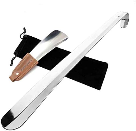 Metal Shoe Horn, 70&17cm/42&17cm Long Handled Shoehorn Stainless Steel Chrome Plated Strong with Hanging Hole, Shoe Horns with Cow Leather Strap, Handmade Chinese Knots