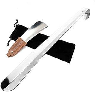 Metal Shoe Horn, 70&17cm/42&17cm Long Handled Shoehorn Stainless Steel Chrome Plated Strong with Hanging Hole, Shoe Horns with Cow Leather Strap, Handmade Chinese Knots