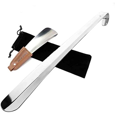 Calzador de acero inoxidable con correa de cuero y mango largo Cover