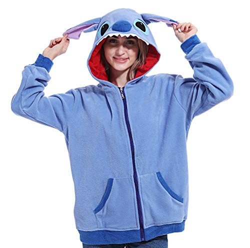 Lazutom Anima Hoodie Vestes Sweat à Capuche Jacket Animaux Cartoon Cosplay Zip Up Hoodie Outerwear Jacket (Blue Stitch, S) Cover
