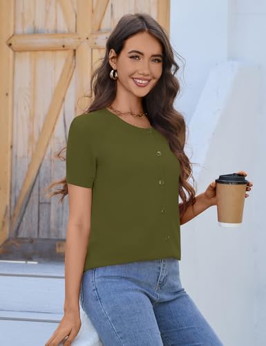Image of FreshNight Women's 2025 Short Sleeve Cardigan Button Up Hollowed Out Crewneck Shrug Sweaters Knit Sweater Tops Lightweight