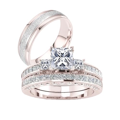 Couple Rings Sets for Him and Her Sterling Silver 10K 14K 18K Gold Personalized 3Pcs Moissanite Wedding Engagement Ring Wedding Band for Men Women Matching Promise Rings for Couples4
