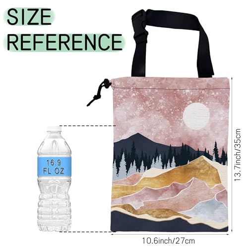 Image of Pink Mountain Car Trash Bag,Full Moon Hanging Drawstring Car Garbage Bag,Waterproof Canvas Car Back Seat Organizer with Adjustable Buckle,for Vehicles,SUVs,Camping,Road Trips