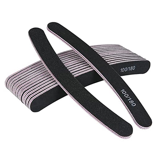 URAQT Limas de Uñas Profesionales 15pcs, Lima Uñas Gel 100/180, Limas para Uñas de Doble Cara Set Gel Acrílico Limas, Herramientas de Cuidado de Mascotas para Uso Doméstico y Salón (Curvado-Negro)