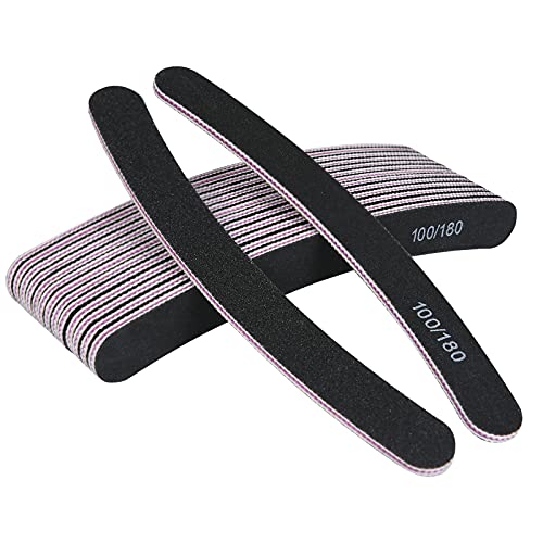 URAQT Limas de Uñas Profesionales 15pcs, Lima Uñas Gel 100/180, Limas para Uñas de Doble Cara Set Gel Acrílico Limas, Herramientas de Cuidado de Mascotas para Uso Doméstico y Salón (Curvado-Negro)