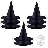 ZeeDix 8 Pcs Halloween Black Witch Hats- Halloween Hanging Decorations Witch Hat with 98 Feet Hangin