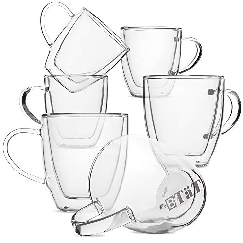 Btat- Small Espresso Cups, Demitasse Cups, Set Of 6 (2.0 Oz, 60 Ml), Glass Coffee Mugs, Double Wall Glass Cups, Cappuccino Cups, Latte Cups, Clear Coffee Cup, Tea Glass, Mother's Day Gift #TOP4