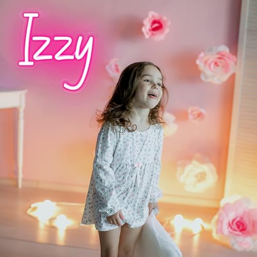 Image of Izzy Name Neon Sign for Wall Decor LED Name Neon Light for Kids Bedroom Birthday Party Decoration,Neon Sign Lexi for Wall Decor,Izzy Birthday Decor for Girl,Size 7.9 * 8.2 Inches(JTLD017-8)