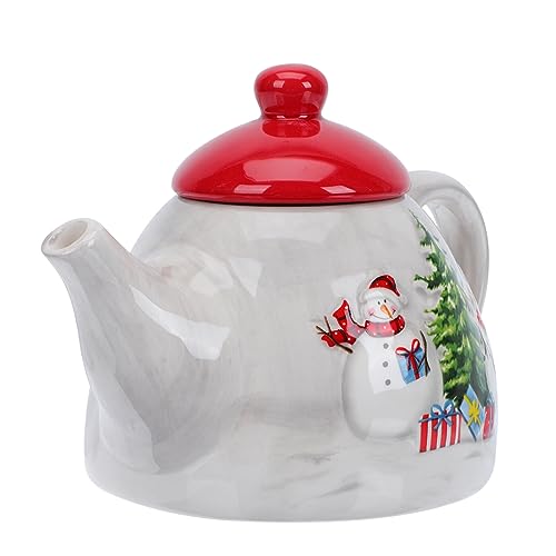 PATKAW Ceramic Christmas Teapot with Infuser, Loose Leaf, 96 oz, Red Lid