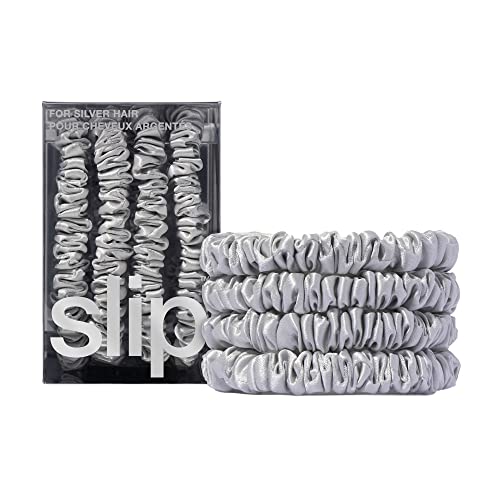 Silk Skinny Scrunchies - Silver (Set of 4) by SLIP