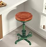 Topower Industrial Retro Vintage Farm Wooden Seat Tractor Stool Kitchen Swivel Height Adjustable bar Stool Antique Green