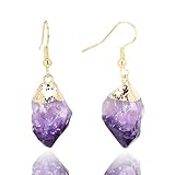 Chakra Gold Earrings Irregular Raw Amethyst Dangle Earrings Natural Stone Drop Earring Gemstones Jewelry for Valentines