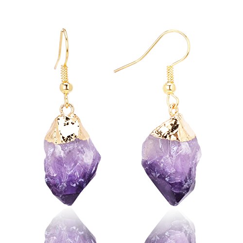 Chakra Gold Earrings Irregular Raw Amethyst Dangle Earrings Natural Stone Drop Earring Gemstones Jewelry for Valentines