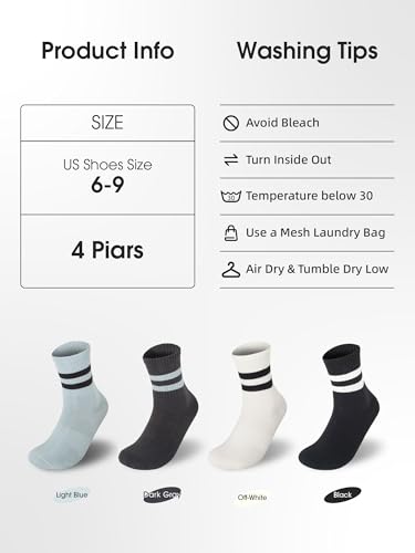 Image of 90% Cotton Women Socks, 4 Pairs Comfy Athletic Socks for Running & Casual Wear with Seamless Toe&Arch Support, Size 6-9