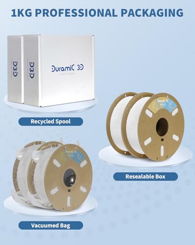 Image of DURAMIC 3D Matte PLA Filament 1.75mm White 2 Pack, 1kg Cardboard Spool Matte Finish 3D Printer Filament PLA 1.75mm Dimensional Accuracy 99% + /- 0.03 mm, Printing with FDM 3D Printer