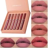 Lipstick Matte Lipstick Liquid Makeup Set, 6Pcs Long-Lasting Wear Non-Stick Cup Not Fade Waterproof Velvet Lip Gloss Kit, Lip Makeup Gift Sets for Girls and Women Nude Colors