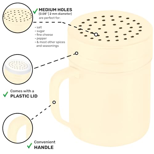 Image of CUSINIUM 10oz Beige Stainless Steel Salt Pepper Dredge Shakers - With Plastic Cap - With Handle - Pack of 2