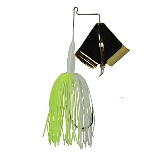 Tackle HD 1/2 Oz Worldwide Gold Buzzer Fishing Bait, Buzz Bait with Mustad Ultra Point Fishing Hook and Pro Series Skirt, Top Water Bass Fishing Lure for Freshwater, White/Chart (Gold Blade)