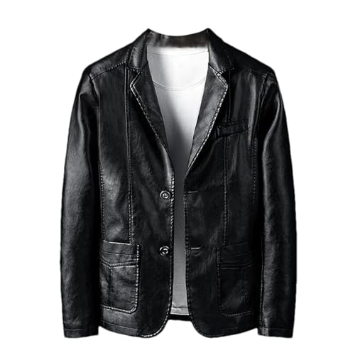 Men's Slim Fit Faux Leather Jacket – Single Breasted Spliced With Turn-Down Collar – Casual Fall Coat