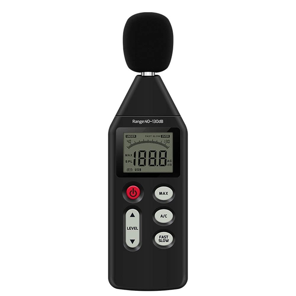 Sonómetro digital, rango de 40 a 130 dB, instrumento de medición de volumen de ruido, comprobador de monitoreo de decibelios autocalibrado.,Decibelímetro
