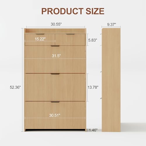 GarveeHome Wave Design Shoe Cabinet with 3 Slip Drawers, 2 Drawers, Raised Edges, Fluted Shoe Cabinet, Slim Hidden Shoe Organizer, Wooden Shoe Storage for Entryway, Front Door, Living Room, Wood