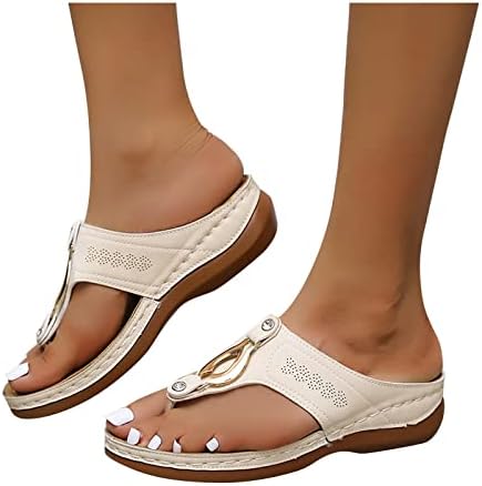 Sandals Women Orthopedic Walking Sandals Arch Support Anti-Slip Breathable Dressy Sandals Vintage Flip-Flops Beige