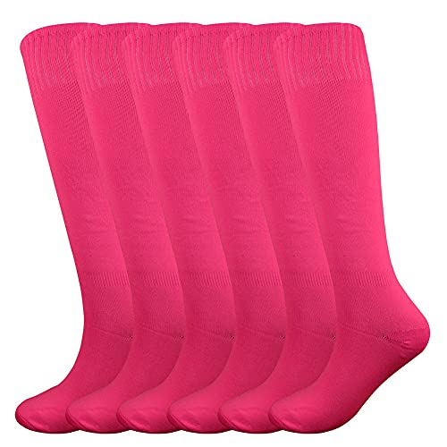 Fitliva Knee High Tube Socks Baseball Football Soccer Socks 6Pack-Neon Pink