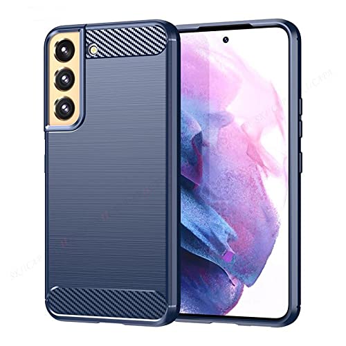 Coque Samsung S22 en silicone carbone bleu avec support bague magnétique