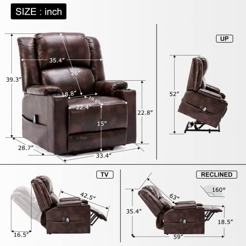 Comhoma Power Lift Recliner Chairs For Elderly Big Heated Massage Recliner Sofa Pu Leather With Infinite Position 2 Side Pockets And Cup Holders (Brown) #TOP2