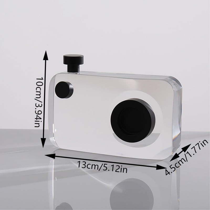 Miniatura 2 de Escultura de cámara pequeña de cristal negro, estatua de cámara en miniatura grabada transparente, decoración de arte moderno para el hogar y la