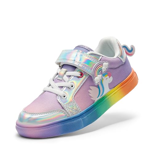 DREAM PAIRS Girls Shoes Toddler Sneakers Rainbow Storybook Casual School Walking Footwear for Toddler/Little Kids,Size 1 Little Kid,Rainbow/Silver,SDFS2308K