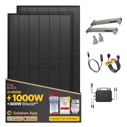Solakon® 1000W Balkonkraftwerk mit Halterung (Gartenhaus) - 800W komplett Steckdose - neuester...