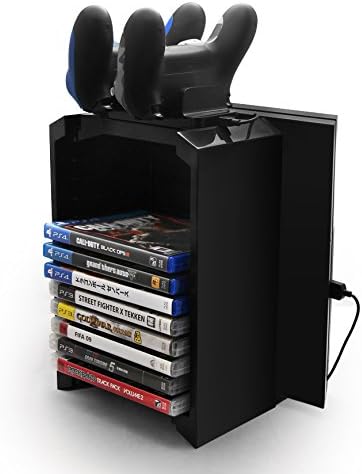 Vista 5 de TNP PS4 Stand + Controller Charger + Game Storage Organizer - Vertical Dock Charge Charging Station for DualShock Controller, Bluray Game Case