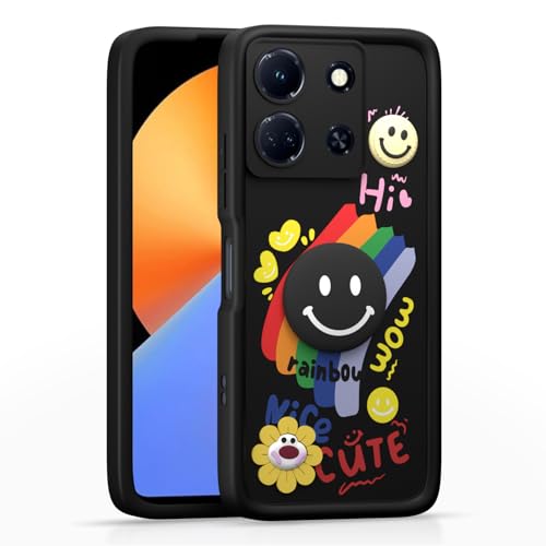 Image of Pikkme Back Cover for Infinix Note 30 5G | Soft Silicone| Cute Rainbow Smile & 3D Cartoon Flower Design | Shockproof Raised Camera Protection Bumper Case (Black)