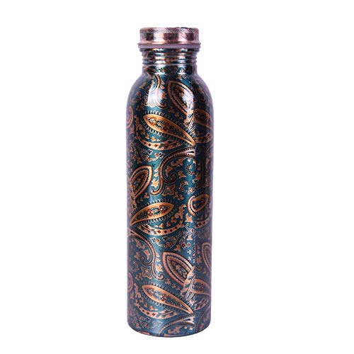 Image of JAIPUR ACE Hammered Pure Copper Water Bottle with Glass Set | 100% Copper Bottle Set | Leak Proof, Ayurvedic Health Benefits, Premium Design Gift Set for Home, Office, Gifting (Jaipuri Print)