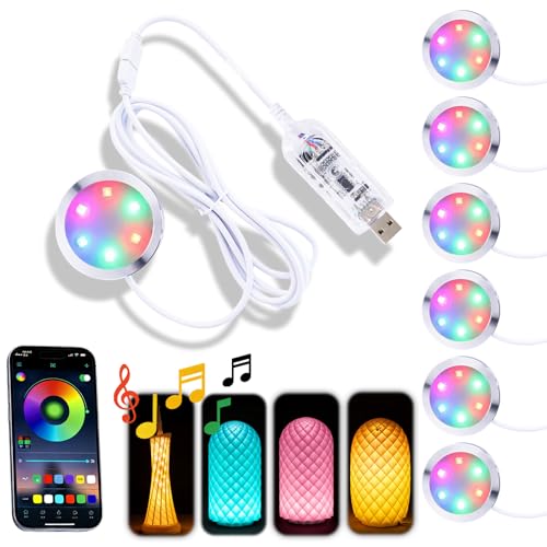 6Pack LED-Lampen-Set 001 Mit App-Steuerung Für Bambu Lab 3D-Druck, USB-RGB-LED-Rundleuchte Mit App-Clustersteuerung, DIY-Lampen-Bausatz Für Bastelprojekte, Musik-Synchronisation, 16 Millionen Farben